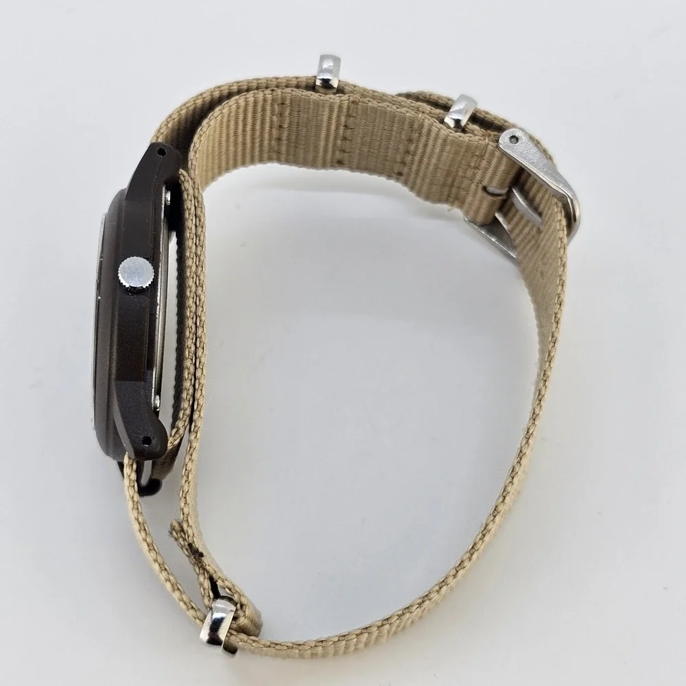 2011 Timex Camper Men Field Watch 34MM Black Dial New Tan Canvas Band NewBattery